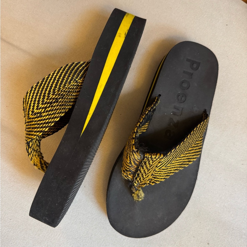 Proenza Schouler Woven Platform Sandals Flip Flops Yellow and Black